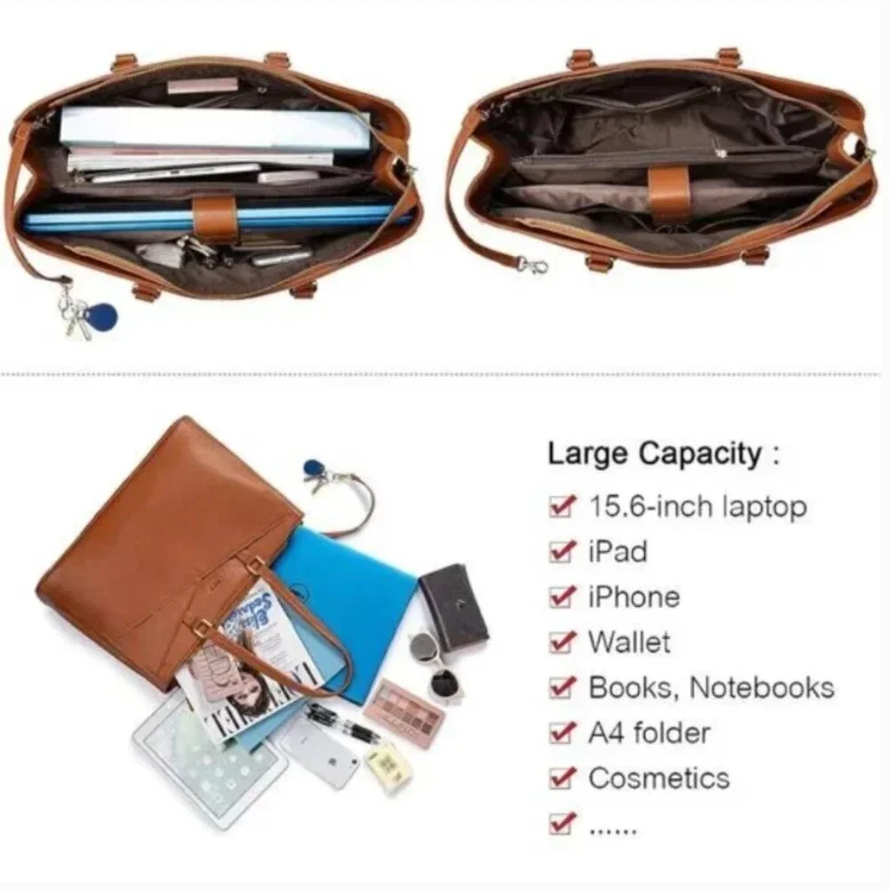 Laptop Tote Bag for Women 15.6Inch Waterproof Leather ComputerBag Women Business
